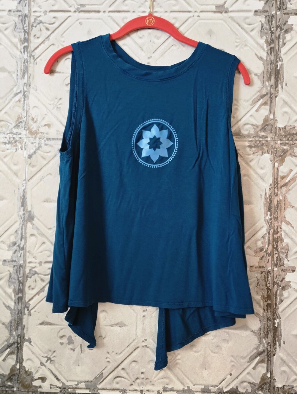 Sleeveless Teal Floral Medallion Women's Top by Emily HSU Medallion Size XL
